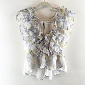 Storia Sleeveless Ruffle Front Blouse Top Purple Blue Large